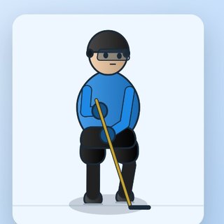 A cartoon beer-league player in a blue jersey, leaning on a stick
